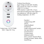 Смарт контакт шуко 16A с 2 бр. USB 5V 2.1A WiFi app. Tuya - Image 2
